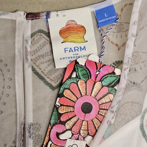 FARM Rio Anthropologie Sheer Heart Puff Sleeve Mini Dress In White Size L NWT - Picture 8 of 12